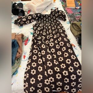 Katrina dress. Noir Daisy. Regenerative cotton, hand block printed natural dyes